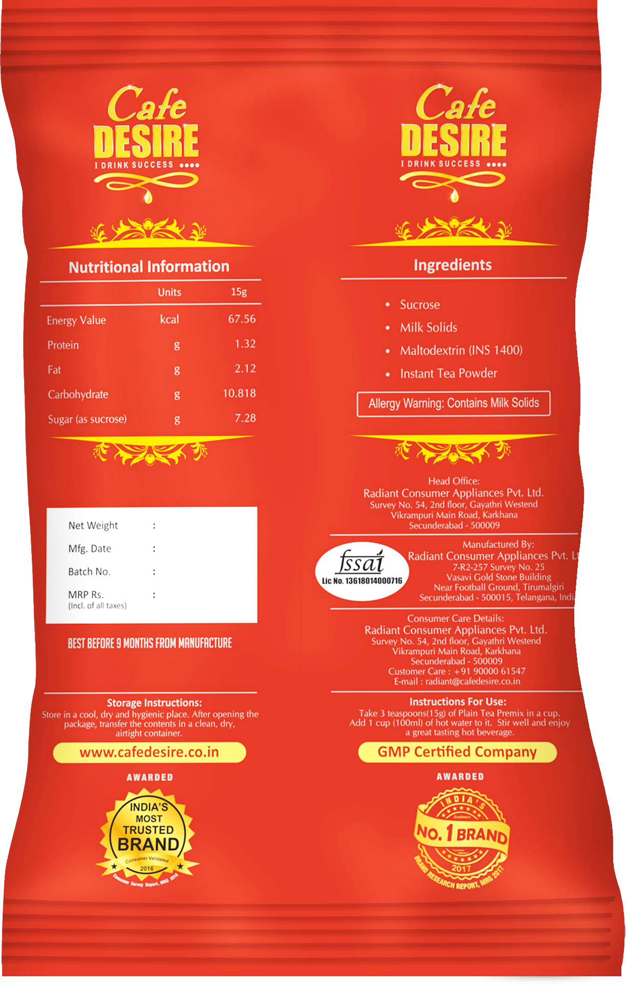 PLAIN TEA PREMIX Red Range - 1Kg